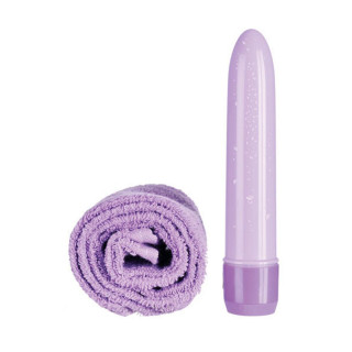 Vibromasseur et sa serviette éponge mauve Yomi