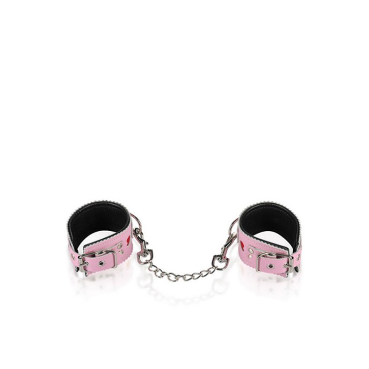 Menottes de poignets en cuir rose